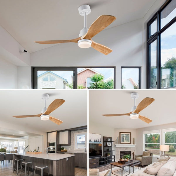 English Elm Hot 52 Inch Sycamore Wood Blade Ceiling Fan with DC Motor Dimmable LED Light W2991P406933