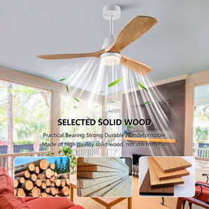 English Elm Hot 52 Inch Sycamore Wood Blade Ceiling Fan with DC Motor Dimmable LED Light W2991P406933
