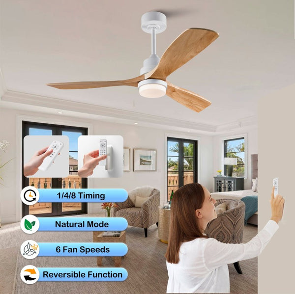 English Elm Hot 52 Inch Sycamore Wood Blade Ceiling Fan with DC Motor Dimmable LED Light W2991P406933