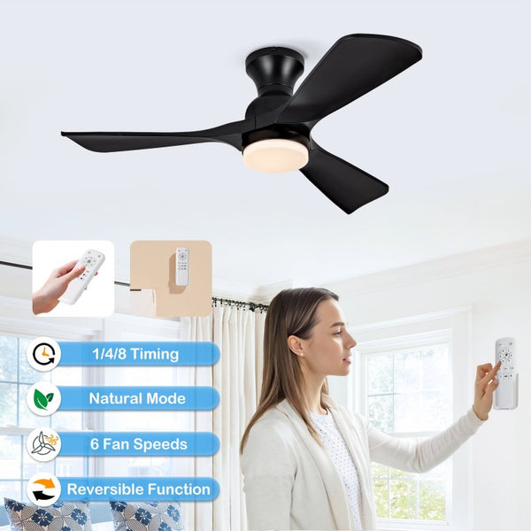 English Elm Hot 42 Inch Flush Mount Ceiling Fan Matte Black DC Motor LED Remote Indoor Outdoor W2991P406942