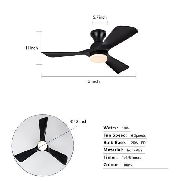 English Elm Hot 42 Inch Flush Mount Ceiling Fan Matte Black DC Motor LED Remote Indoor Outdoor W2991P406942