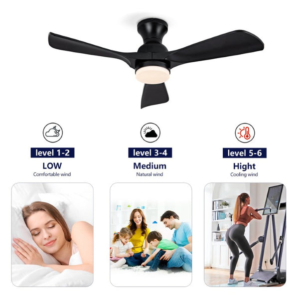 English Elm Hot 42 Inch Flush Mount Ceiling Fan Matte Black DC Motor LED Remote Indoor Outdoor W2991P406942
