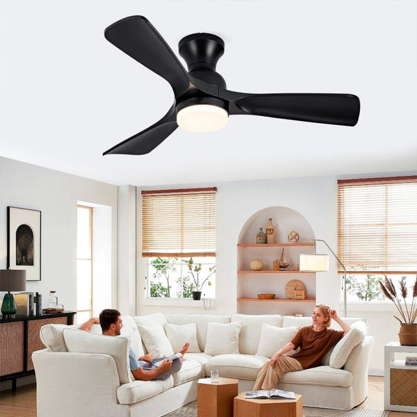 English Elm Hot 42 Inch Flush Mount Ceiling Fan Matte Black DC Motor LED Remote Indoor Outdoor W2991P406942