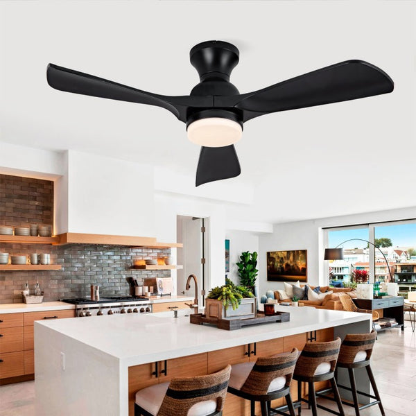 English Elm Hot 42 Inch Flush Mount Ceiling Fan Matte Black DC Motor LED Remote Indoor Outdoor W2991P406942