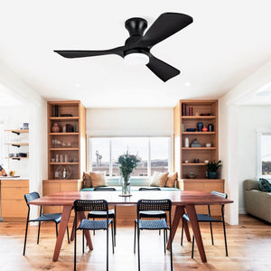 English Elm Hot 42 Inch Flush Mount Ceiling Fan Matte Black DC Motor LED Remote Indoor Outdoor W2991P406942