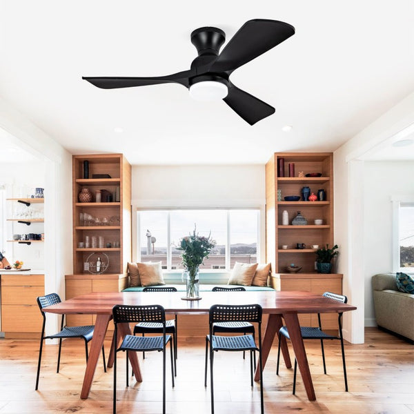 English Elm Hot 42 Inch Flush Mount Ceiling Fan Matte Black DC Motor LED Remote Indoor Outdoor W2991P406942