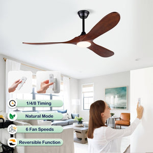 English Elm New 52 Inch Sycamore Wood Blade Ceiling Fan with LED Light Kit and Remote W2991P406943