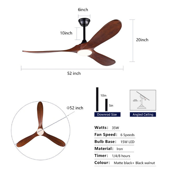 English Elm New 52 Inch Sycamore Wood Blade Ceiling Fan with LED Light Kit and Remote W2991P406943