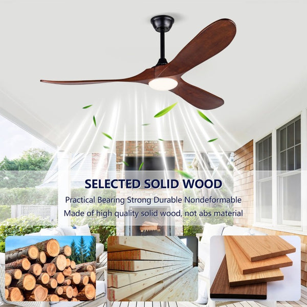 English Elm New 52 Inch Sycamore Wood Blade Ceiling Fan with LED Light Kit and Remote W2991P406943