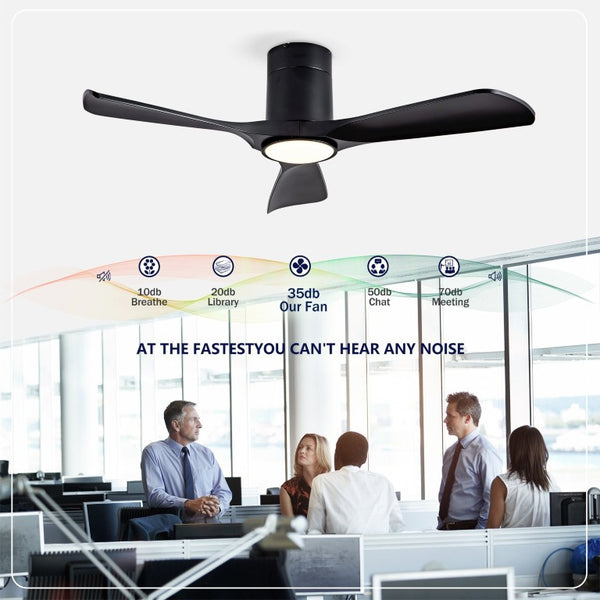 English Elm Hot 42 Inch Flush Mount Ceiling Fan with Dimmable Light DC Motor Remote Six Speed Black - B W2991P406944