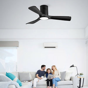 English Elm Hot 42 Inch Flush Mount Ceiling Fan with Dimmable Light DC Motor Remote Six Speed Black - B W2991P406944