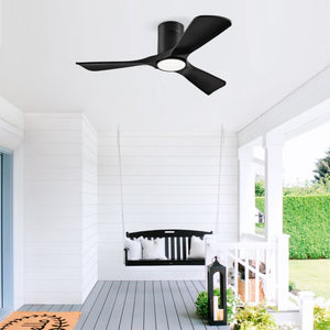 English Elm Hot 42 Inch Flush Mount Ceiling Fan with Dimmable Light DC Motor Remote Six Speed Black - B W2991P406944