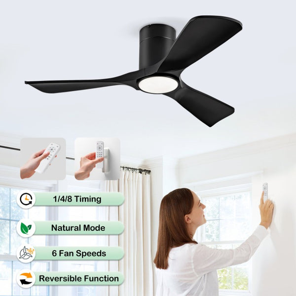 English Elm Hot 42 Inch Flush Mount Ceiling Fan with Dimmable Light DC Motor Remote Six Speed Black - B W2991P406944