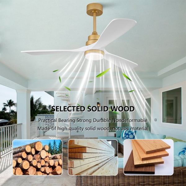 English Elm Hot 52 Inch Sycamore Wood Blade Ceiling Fan with Dimmable LED and DC Reversible Motor W2991P406948