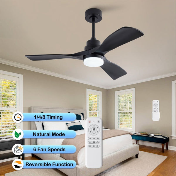 English Elm Hot 42 Inch Matte Black Ceiling Fan with LED Light Remote Walnut Blades Farmhouse Modern Black - B W2991P406950
