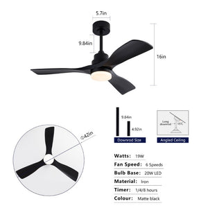 English Elm Hot 42 Inch Matte Black Ceiling Fan with LED Light Remote Walnut Blades Farmhouse Modern Black - B W2991P406950