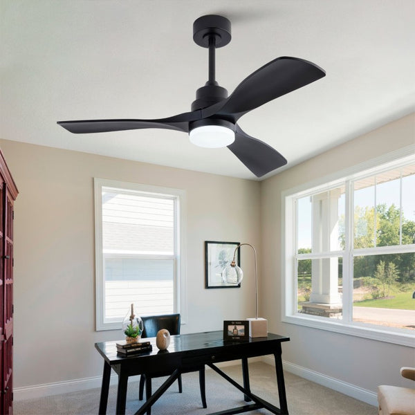English Elm Hot 42 Inch Matte Black Ceiling Fan with LED Light Remote Walnut Blades Farmhouse Modern Black - B W2991P406950