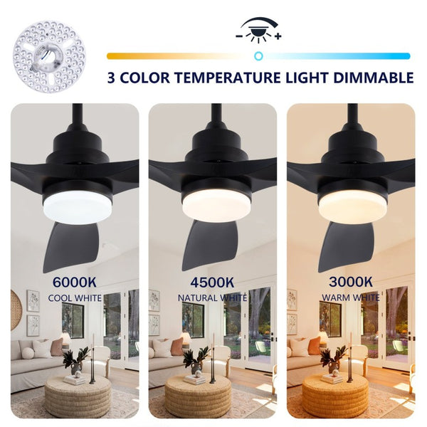 English Elm Hot 42 Inch Matte Black Ceiling Fan with LED Light Remote Walnut Blades Farmhouse Modern Black - B W2991P406950