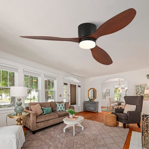 English Elm 52 Inch Flush Mount Ceiling Fan with Light Remote Six Speed DC Motor Indoor Outdoor W2991P406952