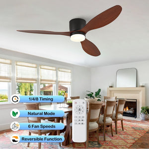 English Elm 52 Inch Flush Mount Ceiling Fan with Light Remote Six Speed DC Motor Indoor Outdoor W2991P406952