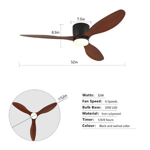 English Elm 52 Inch Flush Mount Ceiling Fan with Light Remote Six Speed DC Motor Indoor Outdoor W2991P406952