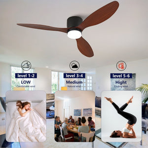 English Elm 52 Inch Flush Mount Ceiling Fan with Light Remote Six Speed DC Motor Indoor Outdoor W2991P406952