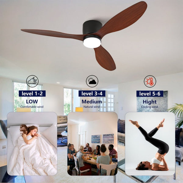 English Elm 52 Inch Flush Mount Ceiling Fan with Light Remote Six Speed DC Motor Indoor Outdoor W2991P406952