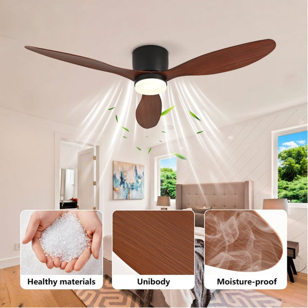 English Elm 52 Inch Flush Mount Ceiling Fan with Light Remote Six Speed DC Motor Indoor Outdoor W2991P406952