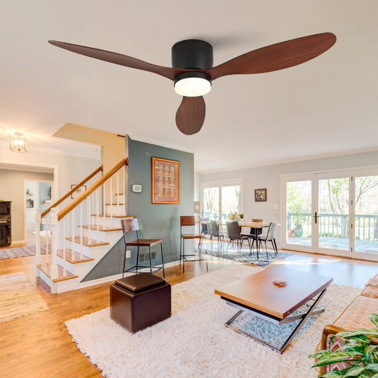 English Elm 52 Inch Flush Mount Ceiling Fan with Light Remote Six Speed DC Motor Indoor Outdoor W2991P406952
