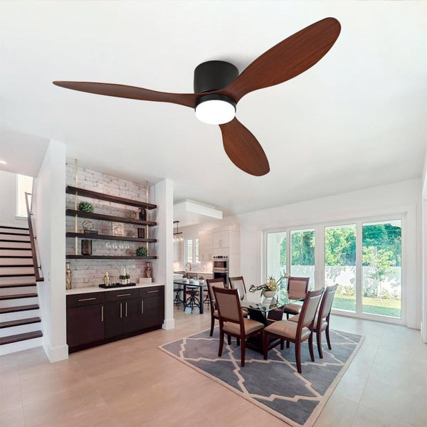 English Elm 52 Inch Flush Mount Ceiling Fan with Light Remote Six Speed DC Motor Indoor Outdoor W2991P406952