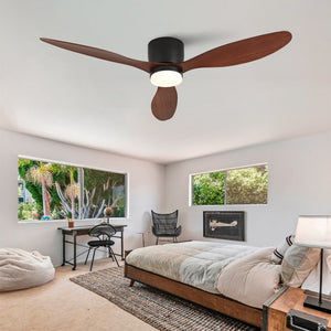 English Elm 52 Inch Flush Mount Ceiling Fan with Light Remote Six Speed DC Motor Indoor Outdoor W2991P406952