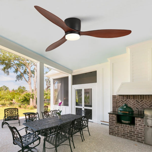 English Elm 52 Inch Flush Mount Ceiling Fan with Light Remote Six Speed DC Motor Indoor Outdoor W2991P406952