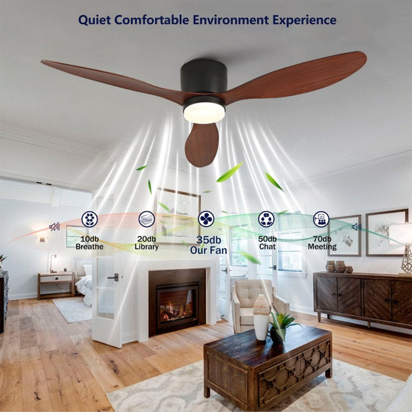 English Elm 52 Inch Flush Mount Ceiling Fan with Light Remote Six Speed DC Motor Indoor Outdoor W2991P406952