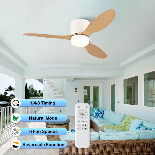 English Elm 42-Inch Flush Mount Ceiling Fan with Light Remote Reversible DC Motor Low Profile W2991P406953