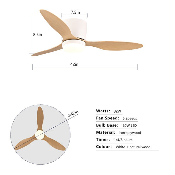 English Elm 42-Inch Flush Mount Ceiling Fan with Light Remote Reversible DC Motor Low Profile W2991P406953