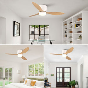 English Elm 42-Inch Flush Mount Ceiling Fan with Light Remote Reversible DC Motor Low Profile W2991P406953
