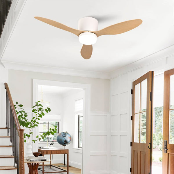 English Elm 42-Inch Flush Mount Ceiling Fan with Light Remote Reversible DC Motor Low Profile W2991P406953