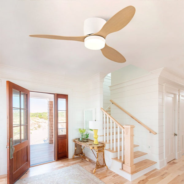 English Elm 42-Inch Flush Mount Ceiling Fan with Light Remote Reversible DC Motor Low Profile W2991P406953