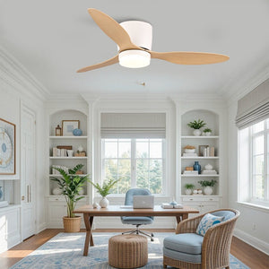 English Elm 42-Inch Flush Mount Ceiling Fan with Light Remote Reversible DC Motor Low Profile W2991P406953