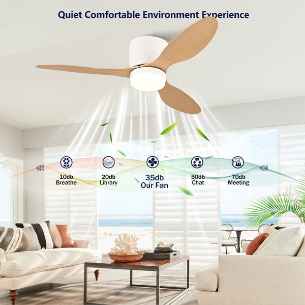 English Elm 42-Inch Flush Mount Ceiling Fan with Light Remote Reversible DC Motor Low Profile W2991P406953