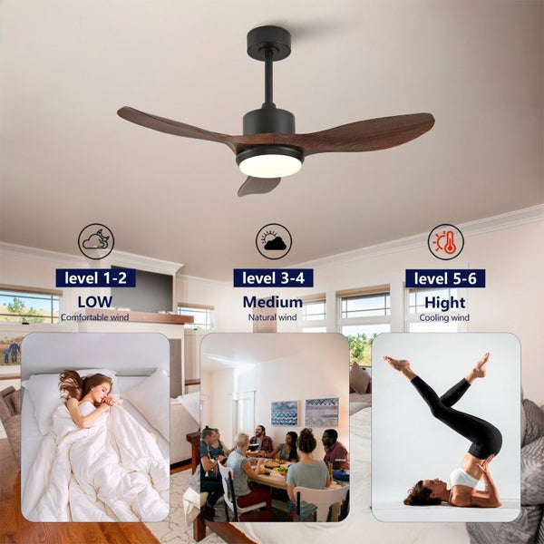 English Elm Hot 42 Inch Matte Black Ceiling Fan Dimmable LED Walnut Blades DC Motor Remote W2991P407013