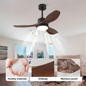 English Elm Hot 42 Inch Matte Black Ceiling Fan Dimmable LED Walnut Blades DC Motor Remote W2991P407013