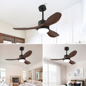 English Elm Hot 42 Inch Matte Black Ceiling Fan Dimmable LED Walnut Blades DC Motor Remote W2991P407013