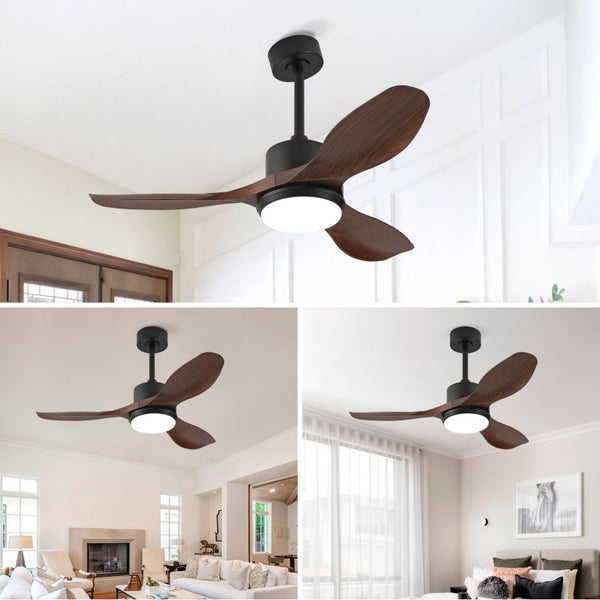 English Elm Hot 42 Inch Matte Black Ceiling Fan Dimmable LED Walnut Blades DC Motor Remote W2991P407013