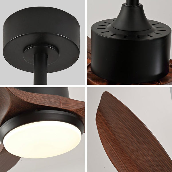 English Elm Hot 42 Inch Matte Black Ceiling Fan Dimmable LED Walnut Blades DC Motor Remote W2991P407013