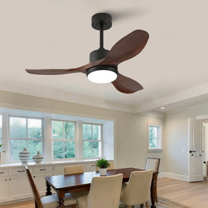 English Elm Hot 42 Inch Matte Black Ceiling Fan Dimmable LED Walnut Blades DC Motor Remote W2991P407013