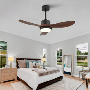 English Elm Hot 42 Inch Matte Black Ceiling Fan Dimmable LED Walnut Blades DC Motor Remote W2991P407013