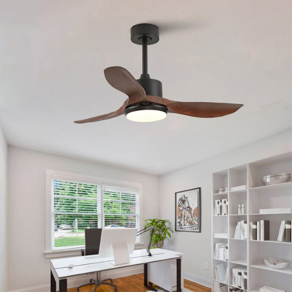 English Elm Hot 42 Inch Matte Black Ceiling Fan Dimmable LED Walnut Blades DC Motor Remote W2991P407013