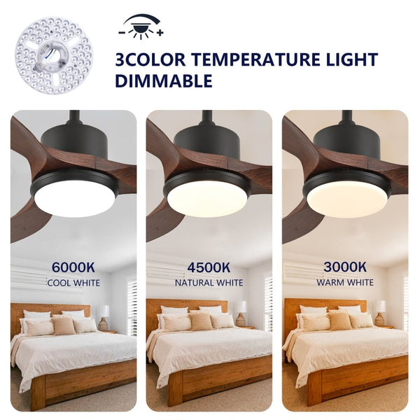 English Elm Hot 42 Inch Matte Black Ceiling Fan Dimmable LED Walnut Blades DC Motor Remote W2991P407013