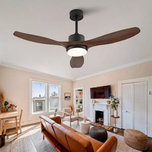 English Elm Hot 52 Inch Matte Black Ceiling Fan Dimmable LED Walnut Blades Quiet DC Motor W2991P407014
